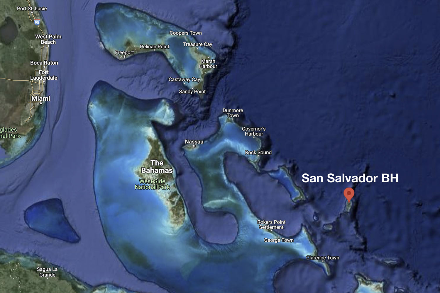 Map of San Salvador, Bahamas